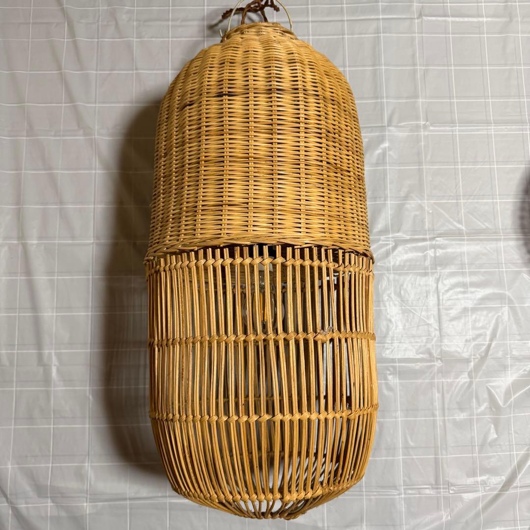 【希少】ラタン ペンダントライト 吊り下げ照明 籐編み アジアン レトロ モダン