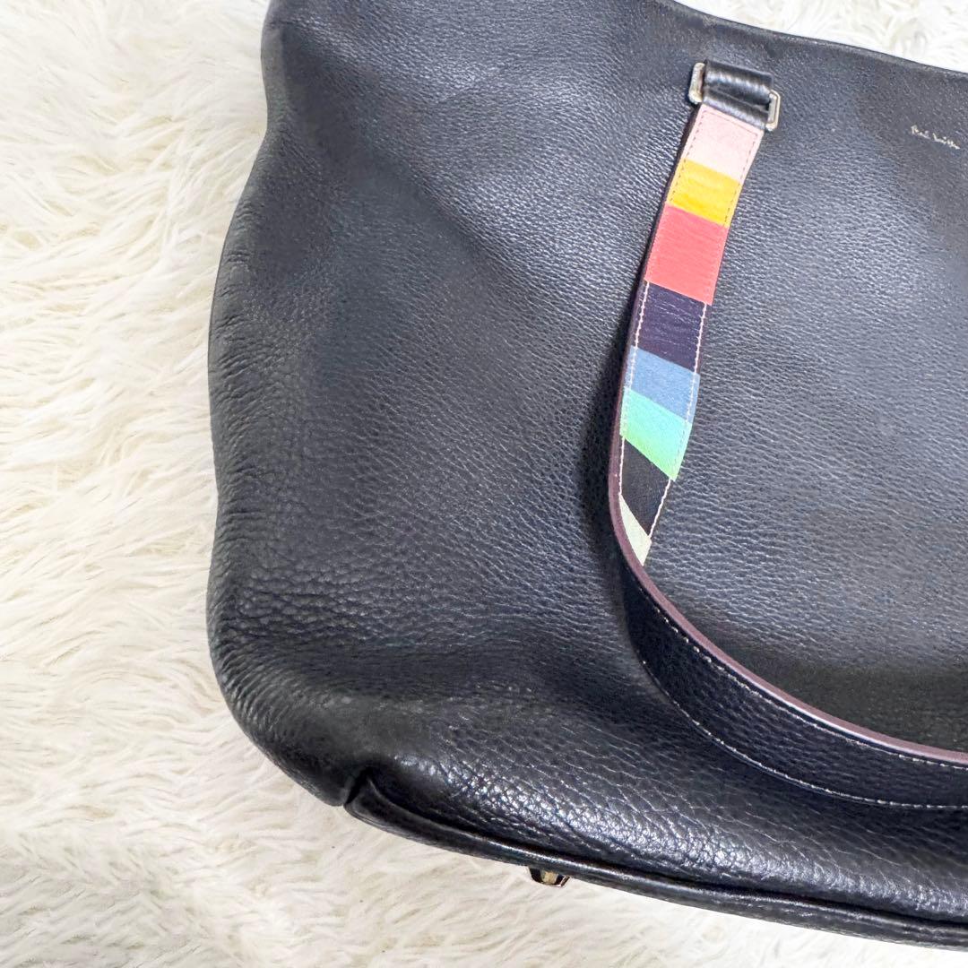 ✨美品✨ポールスミス トートバッグ シボ革 マルチストライプ A4可 肩掛け 黒