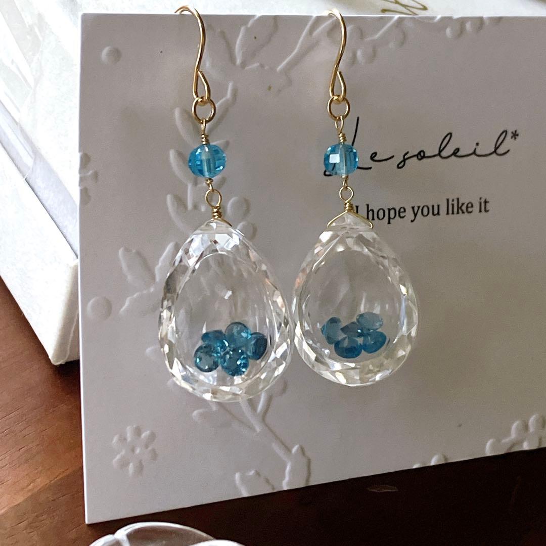 リリィ◆ラスト1点✧ロンドンブルートパーズ×水晶ジュエリーボックスピアス