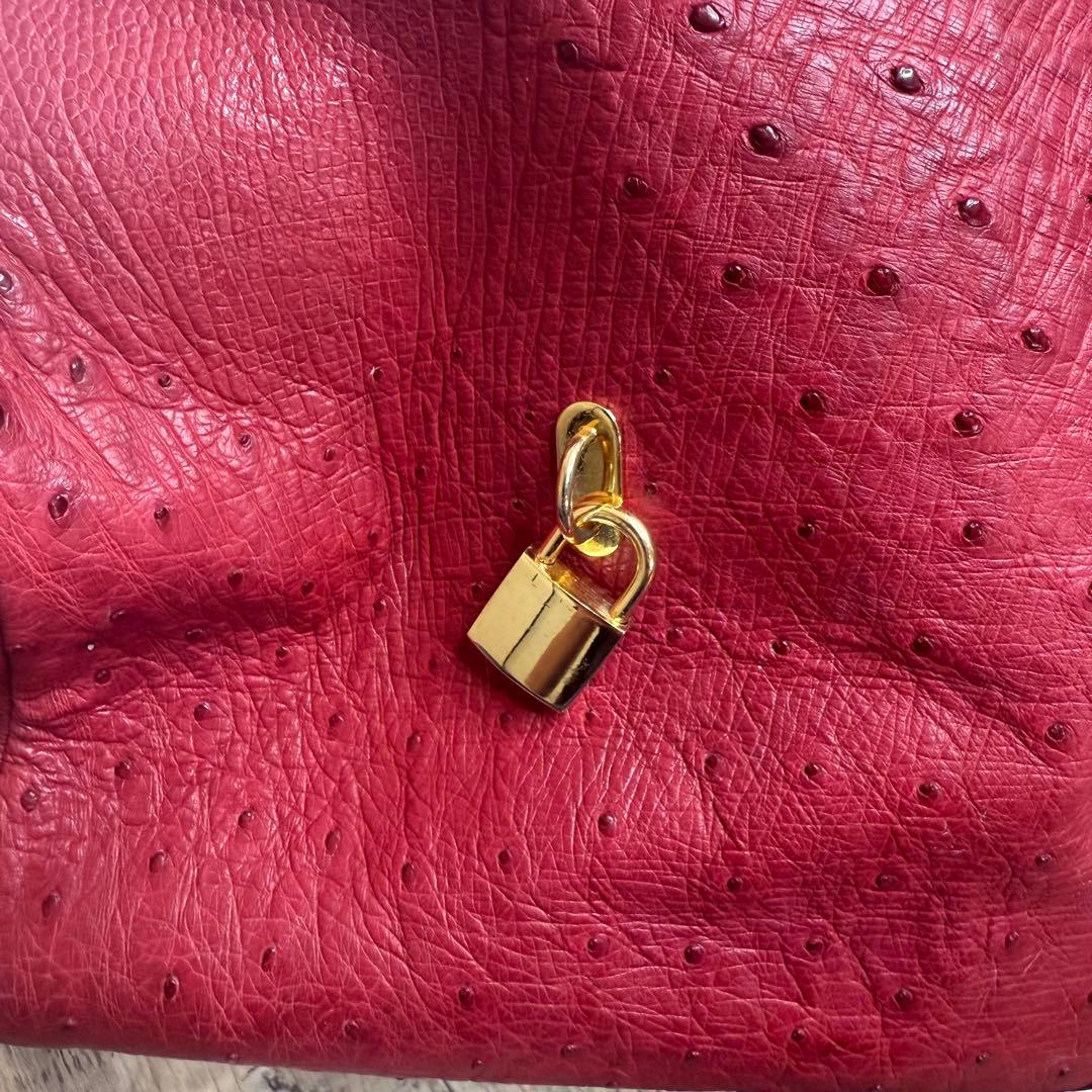 JRA認定★美品 鍵付き 大容量 オーストリッチボストンバッグ レッド