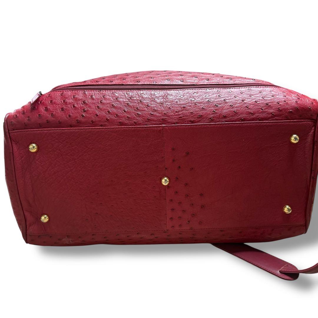 JRA認定★美品 鍵付き 大容量 オーストリッチボストンバッグ レッド