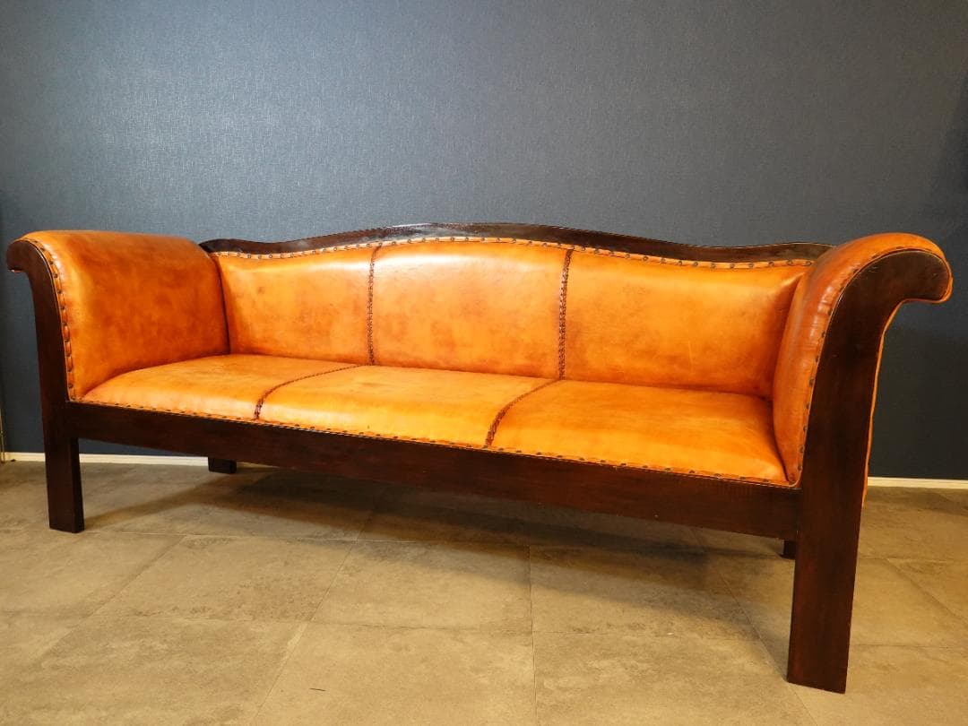 【価格見直しました】レザーソファ 3人掛け 本革調 アンティーク風 ノーブランド