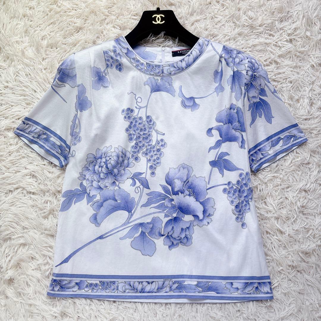 極美品✨レオナール 半袖シャツ カットソー トップス トリム 花柄 L