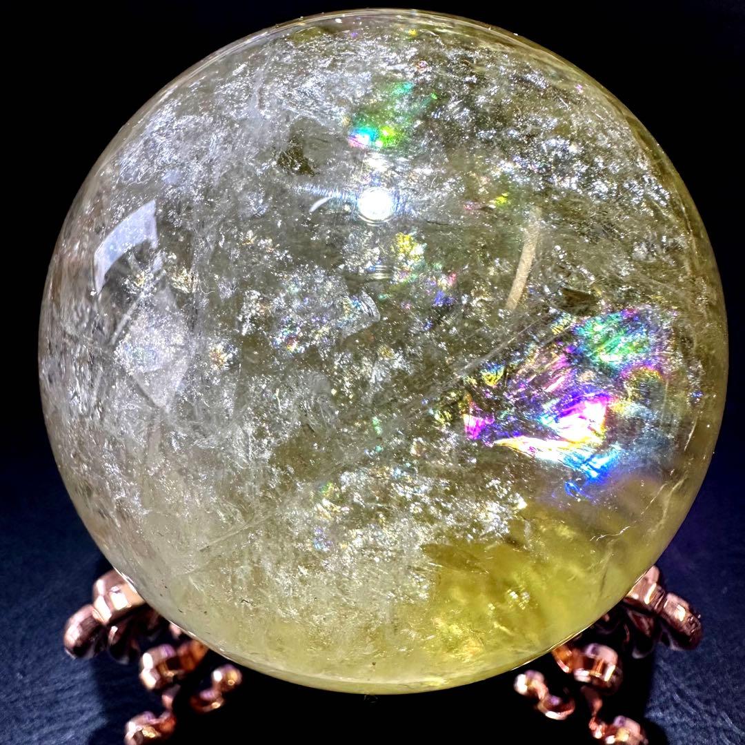 【財運・金運・事業運up❗️】レインボー シトリン黄水晶丸玉パワーストーンA934