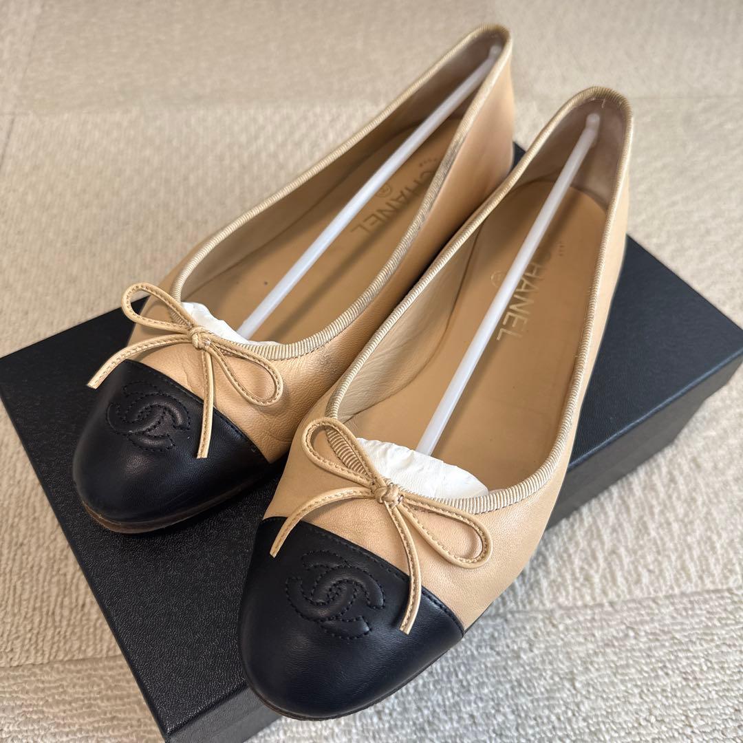 CHANEL バレエフラットシューズ ベージュ/ブラック　39.5
