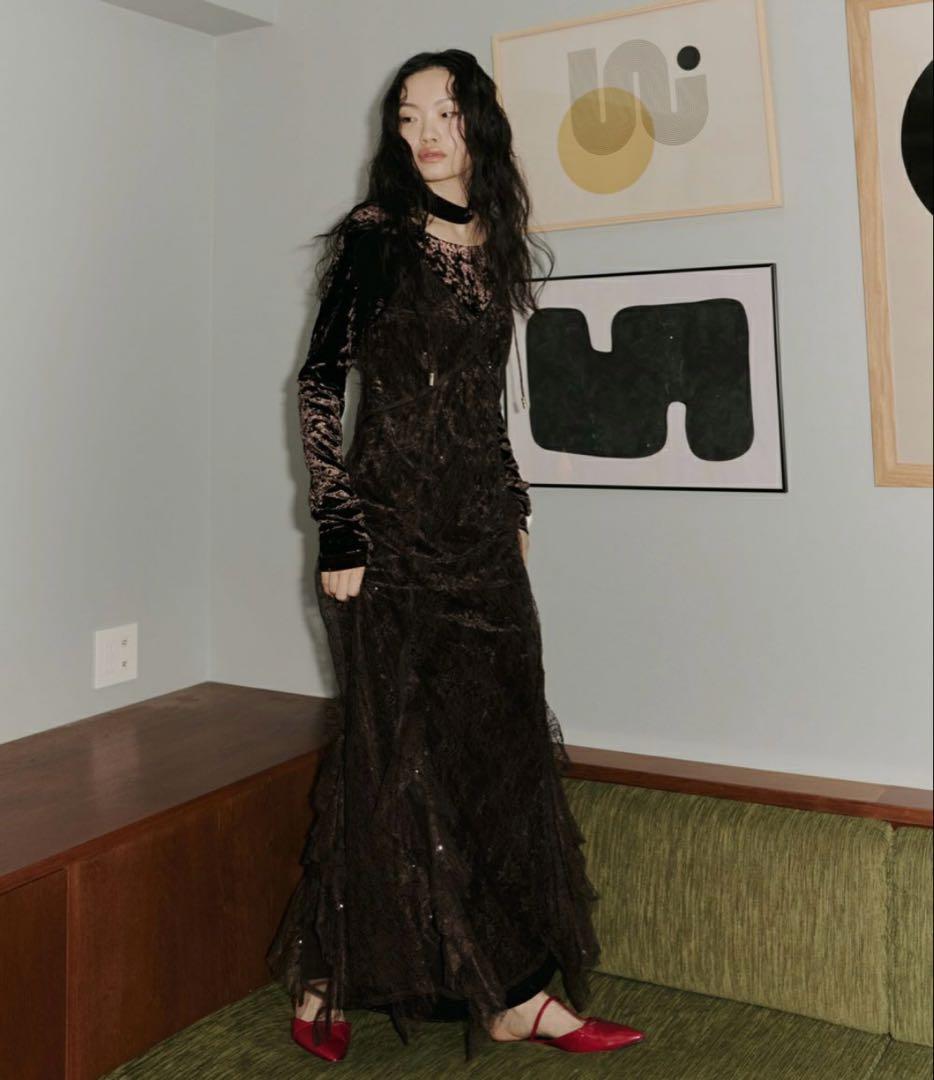 【ANDRESD】sparkle lace velour dress