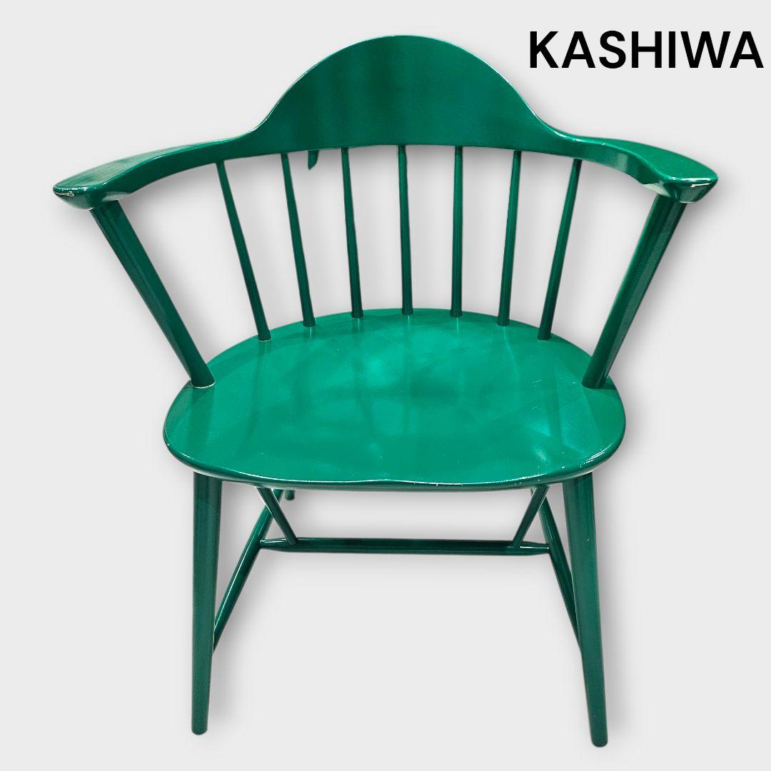 【希少品】柏木工 カシワ ダイニングチェア アームチェア グリーン ①