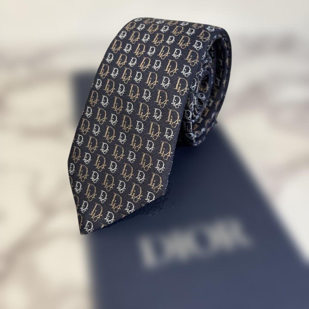 【箱付き&極美品✨】DIOR ネクタイ　オブリーク柄　ネイビー　ブラウン　紺　茶