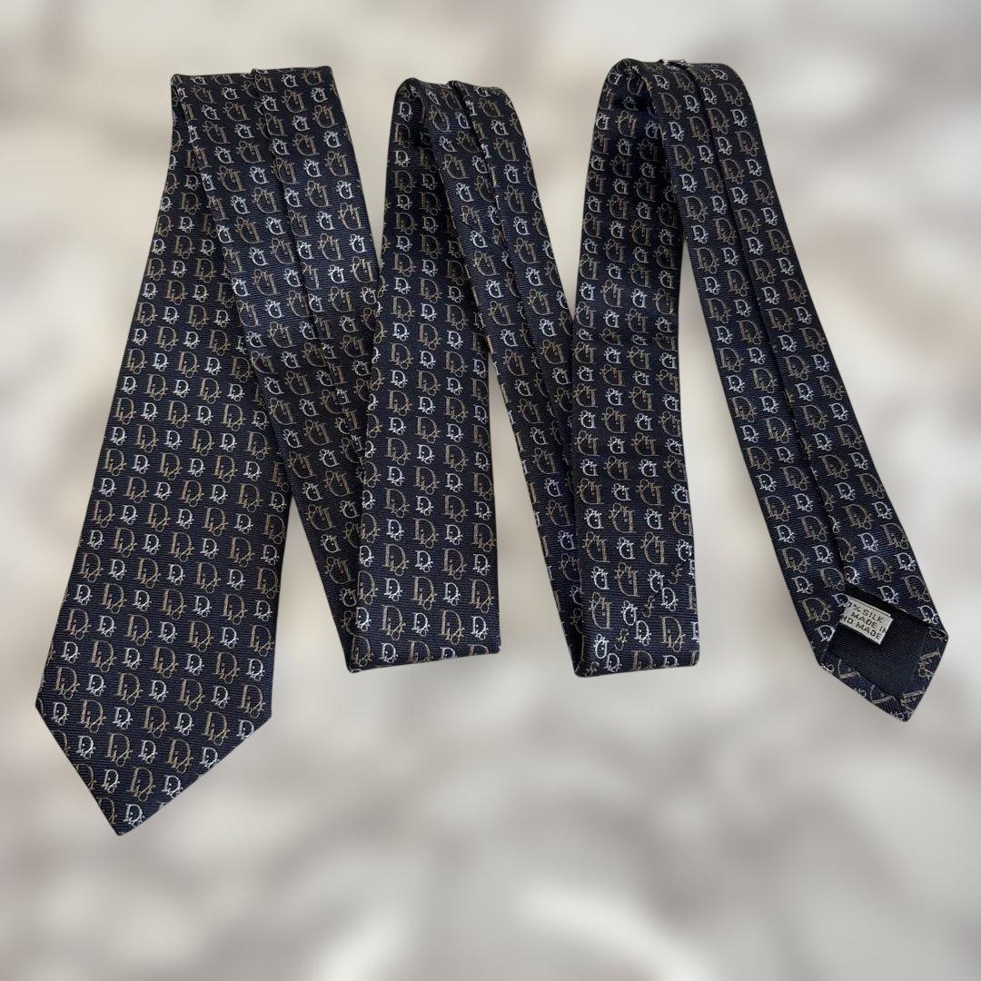 【箱付き&極美品✨】DIOR ネクタイ　オブリーク柄　ネイビー　ブラウン　紺　茶