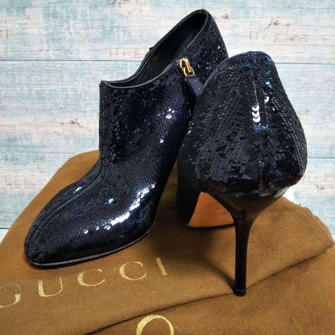 新品　★　GUCCI　スパンコール　ブーティ　ブラック