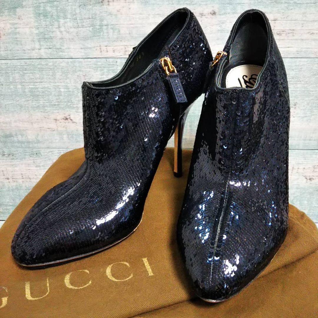 新品　★　GUCCI　スパンコール　ブーティ　ブラック