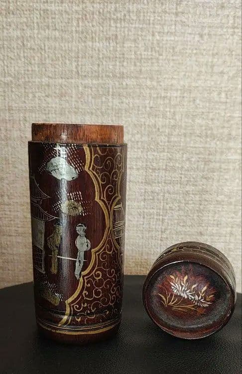 お茶の缶　描金 アンティーク