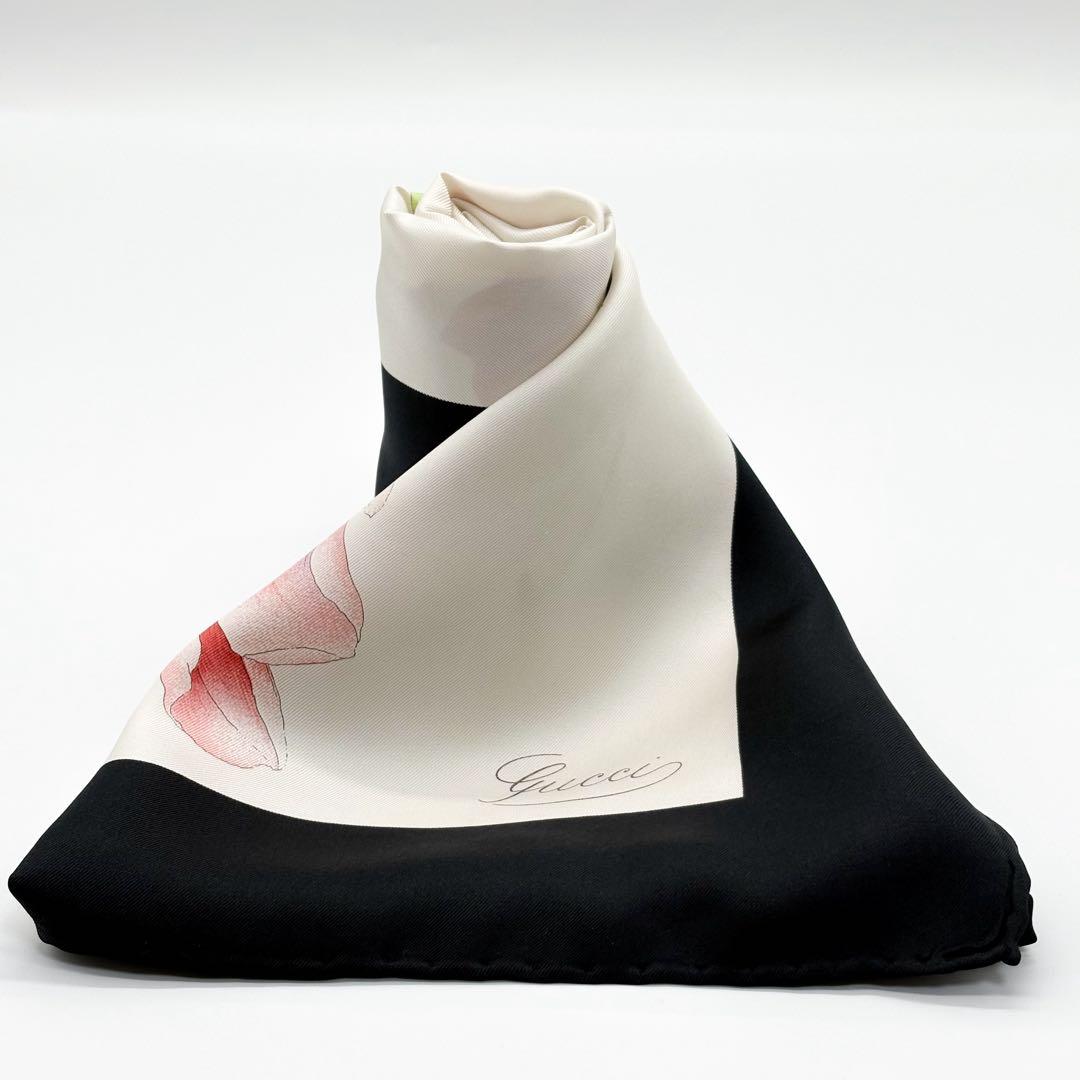 ♡美品♡ GUCCI グッチ スカーフ シルク100% 花柄 大判 ブラック