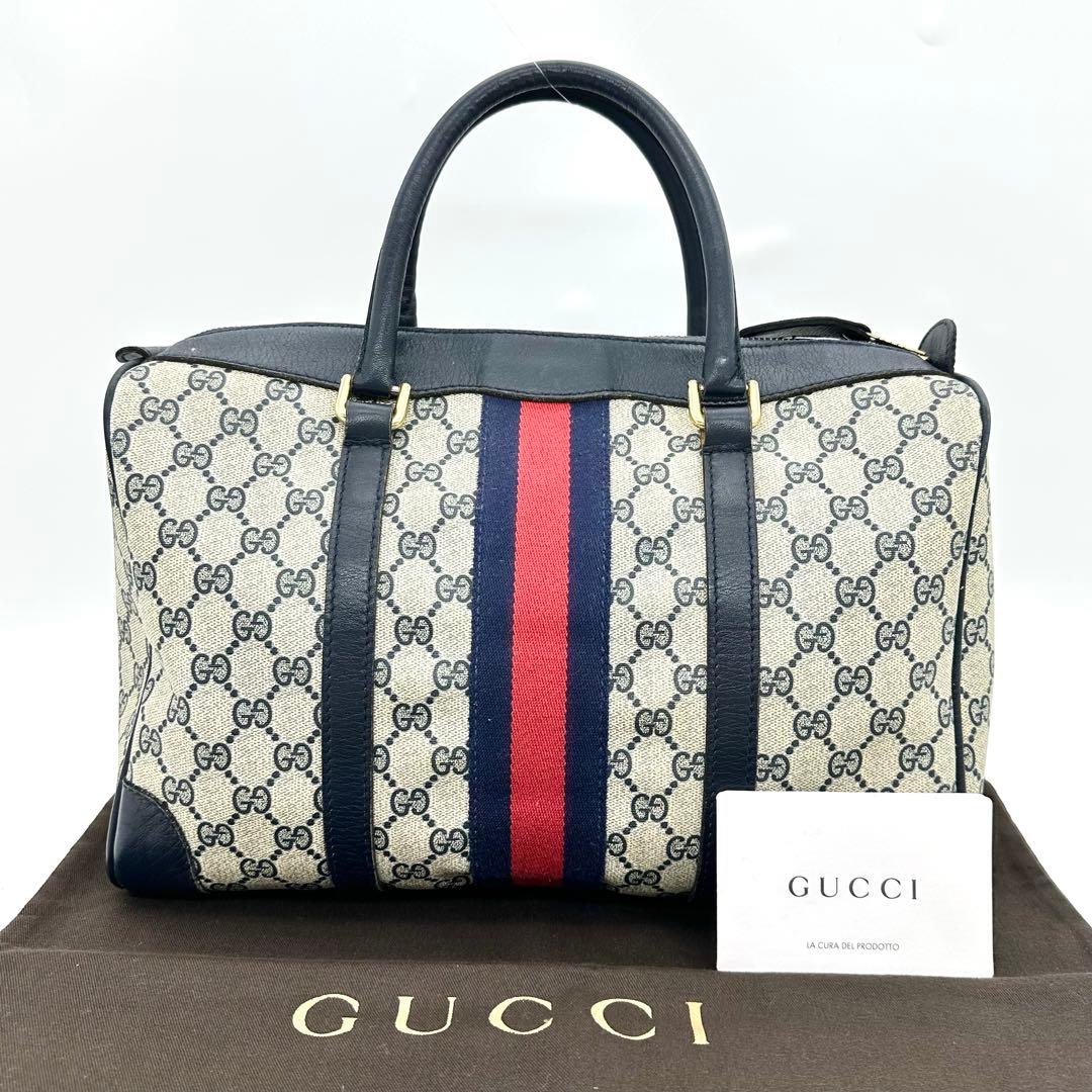 GUCCI グッチ ボストンバッグ GG PVC ネイビー シェリーライン