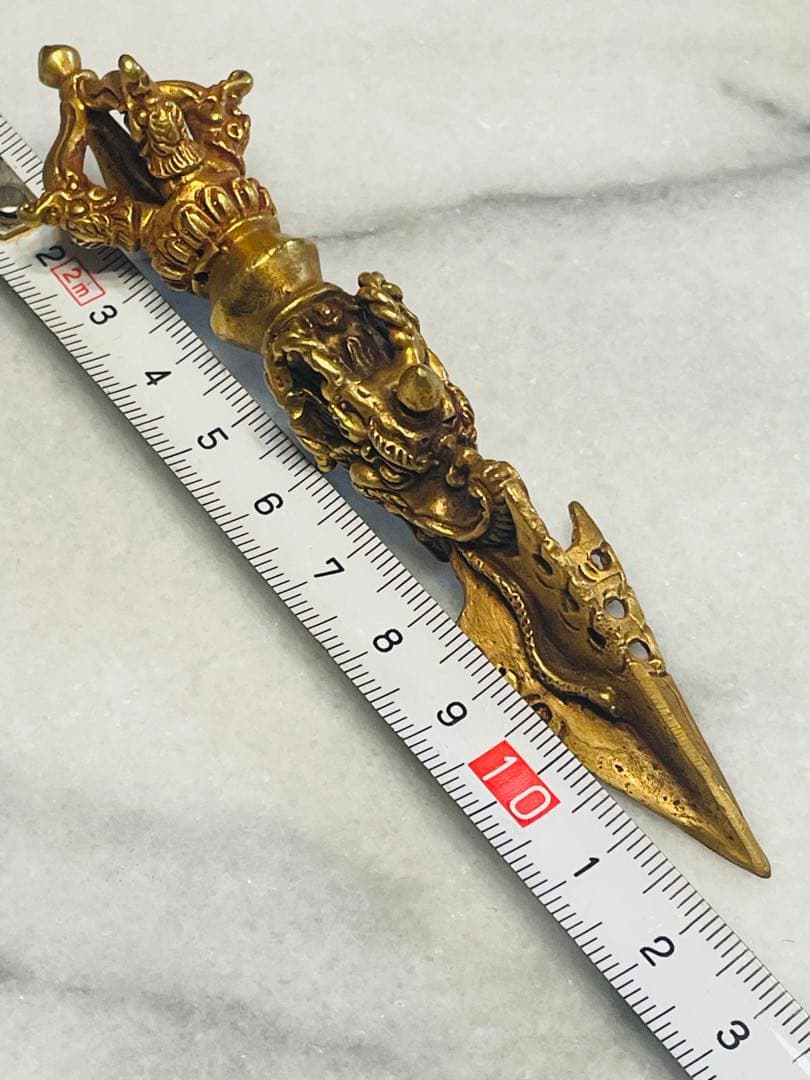 チベット密教 新品 プルパ 金メッキ　龍　金剛杵　約12センチ 594