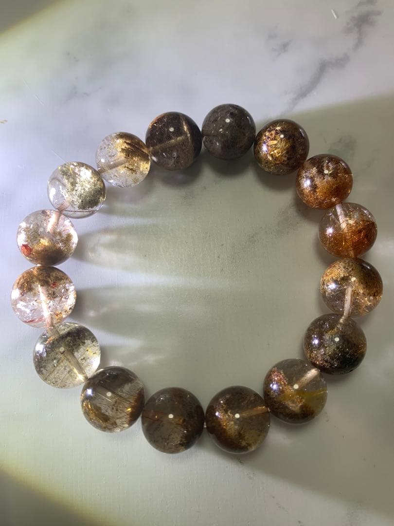 ガーデンとルチル共生のビーズブレスレット　13ミリ　内径17