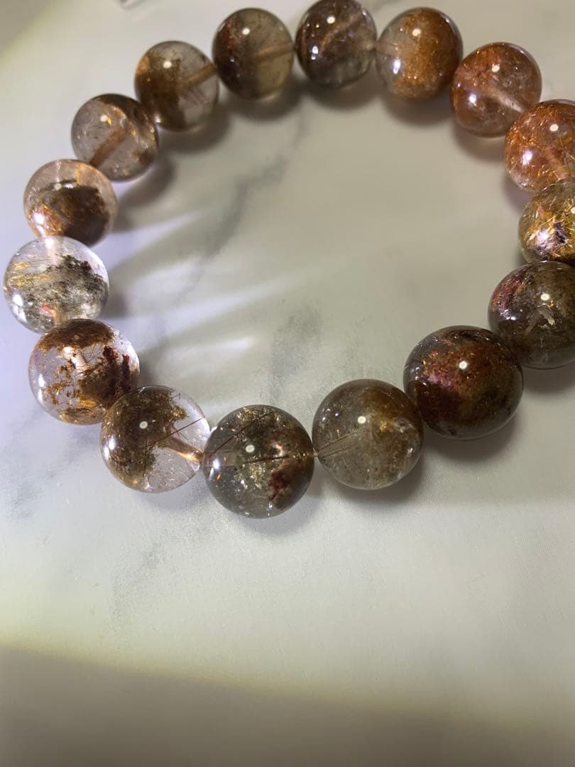 ガーデンとルチル共生のビーズブレスレット　13ミリ　内径17