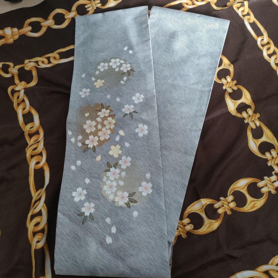 河瀬満織物　雪輪　桜　螺鈿正絹 小袋帯　半幅帯