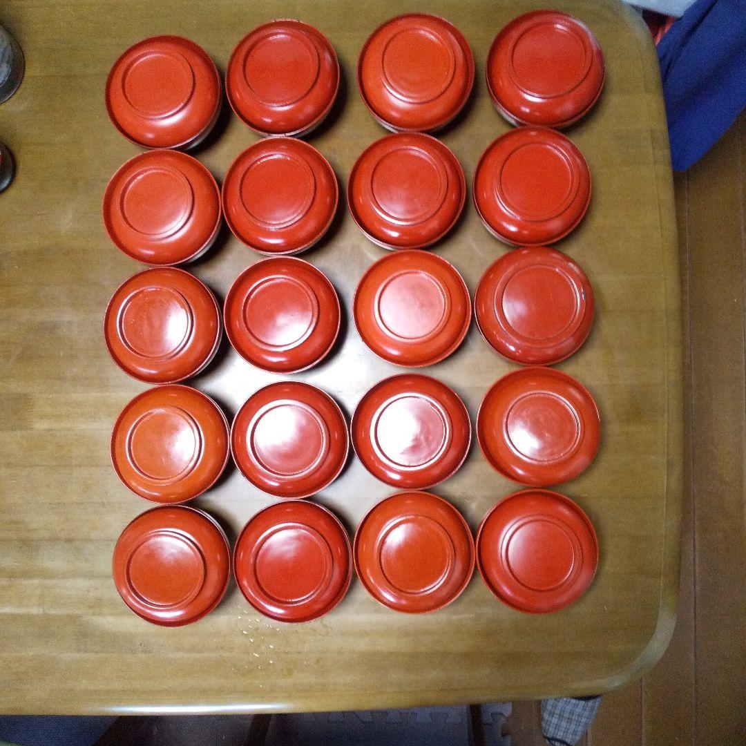 木製、朱色 丸型 汁椀 20個セット