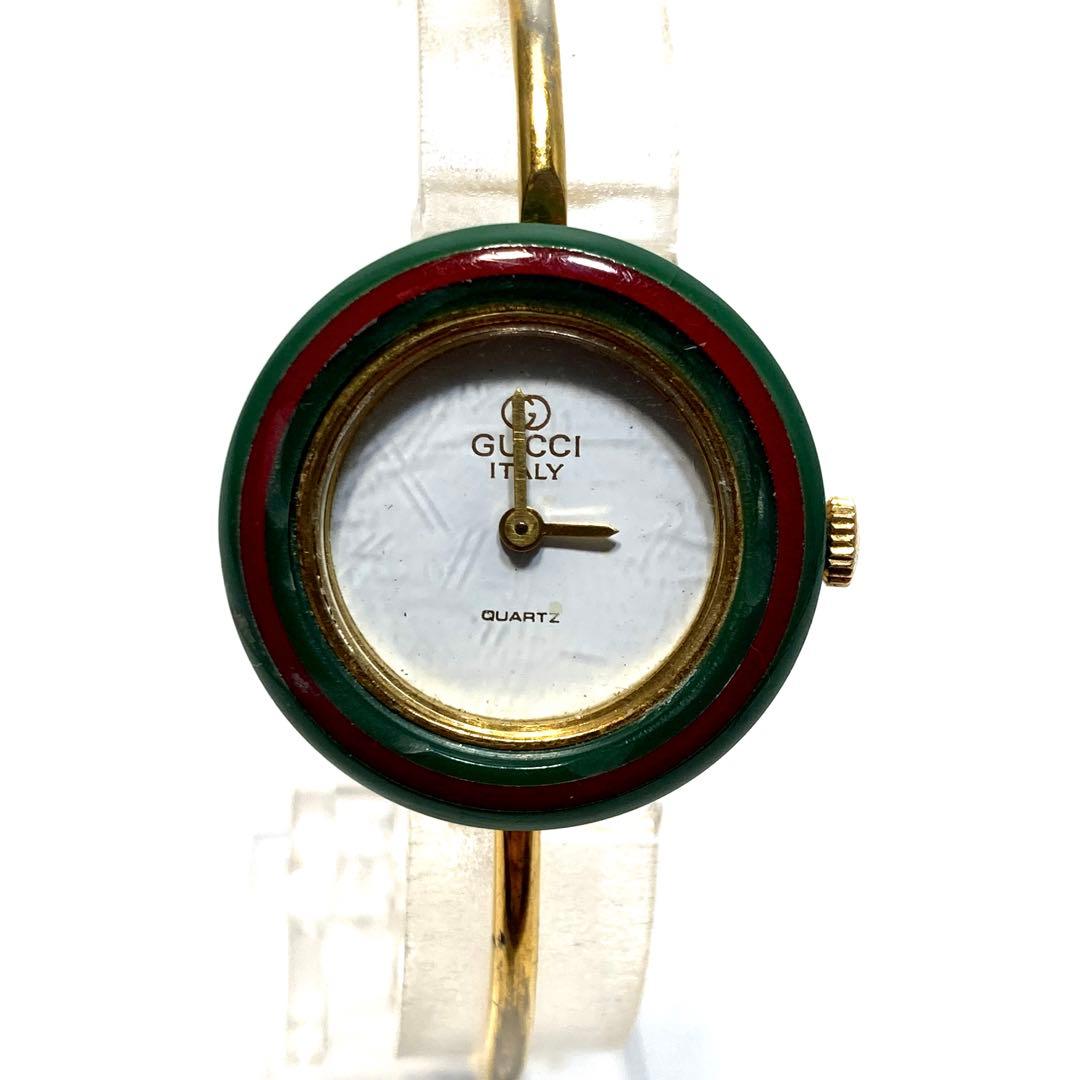 【稼働品】GUCCI 腕時計　チェンジベゼル　ヴィンテージ　緑赤　ラウンド