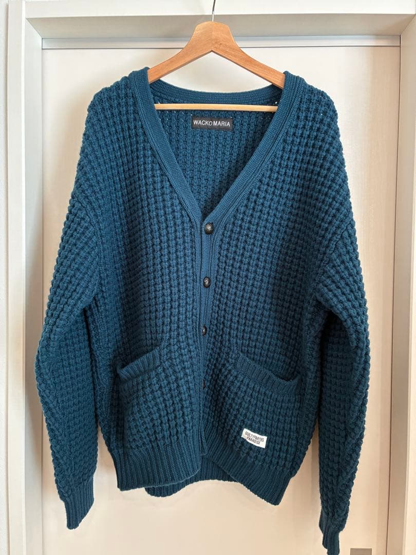 トップス WACKO MARIA WAFFLE KNIT CARDIGAN GREEN