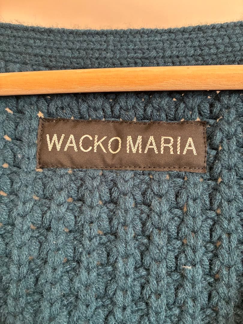 トップス WACKO MARIA WAFFLE KNIT CARDIGAN GREEN
