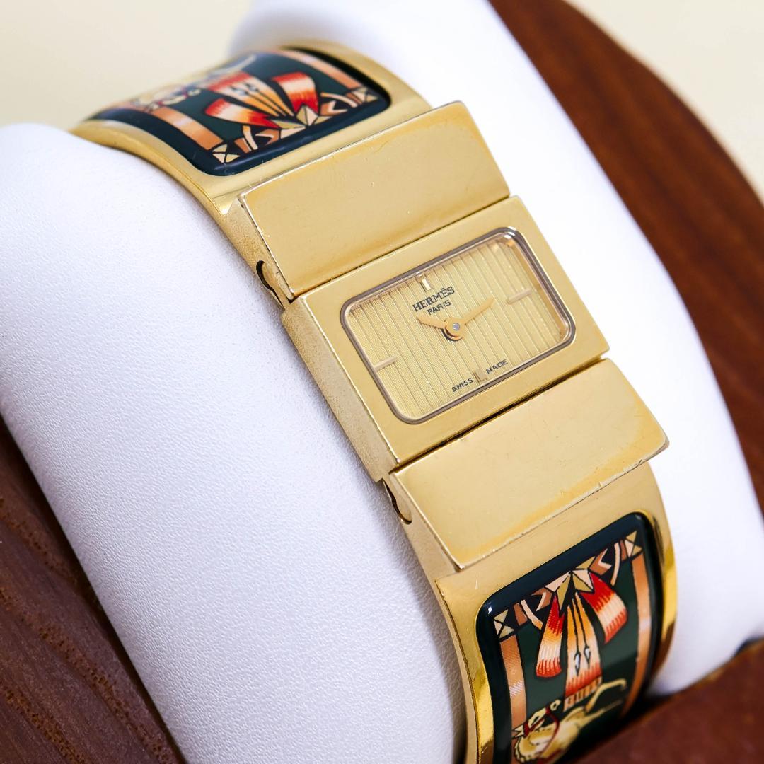 稼働 Hermes ロケ 腕時計 バングル 七宝焼 新品電池 2735