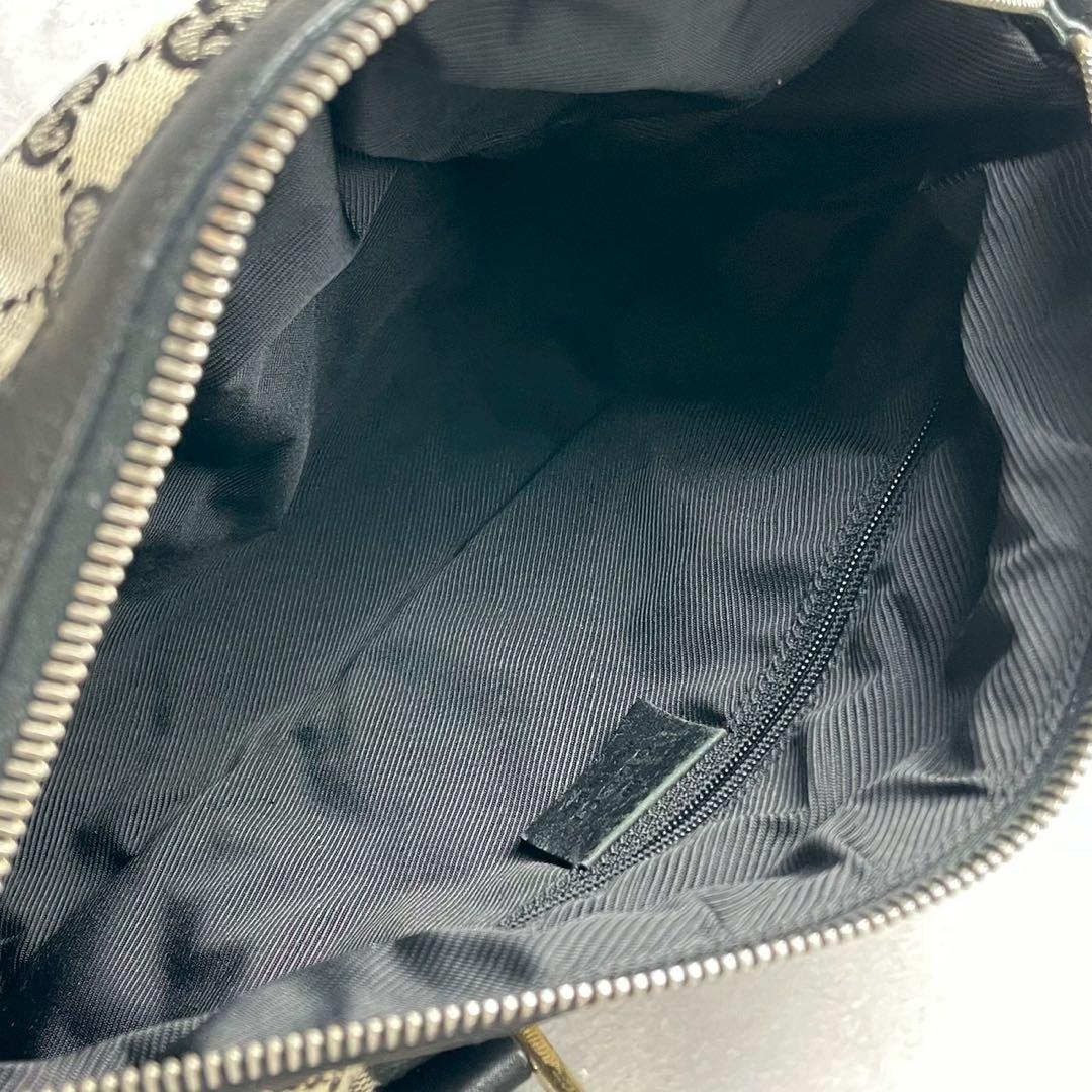 良品 グッチ GGキャンバス ミニボストン ハンドバッグ トップハンドル レザー