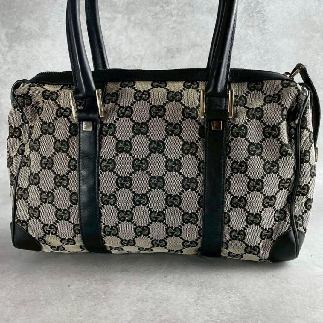 良品 グッチ GGキャンバス ミニボストン ハンドバッグ トップハンドル レザー