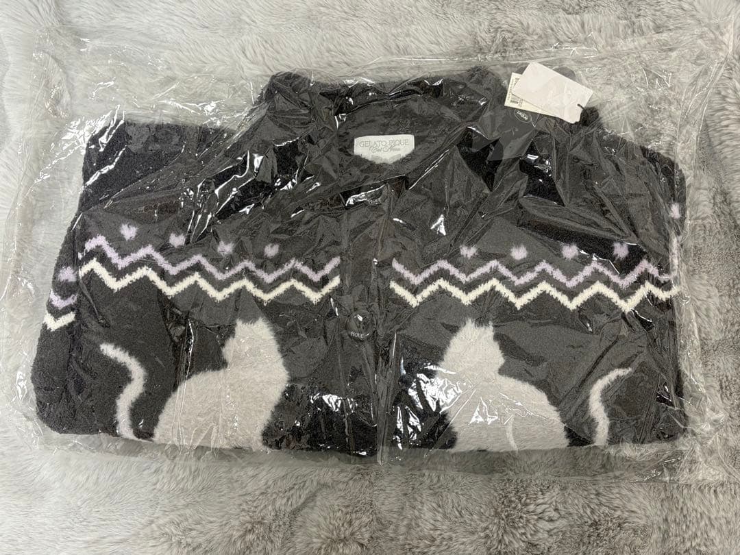 gelato pique CATジャガード衿付きカーディガン　フリーサイズ