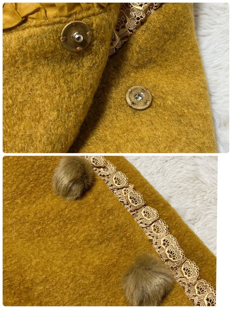 美品　yukiemon ユキエモン　ロング　コート　ノーカラー　ボンボン　レース