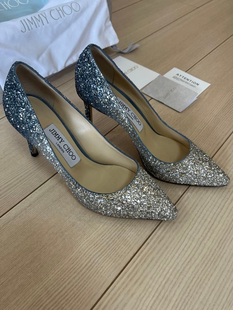 ※魂　JIMMY CHOO グリッター ハイヒール　ブルー　ネイビー