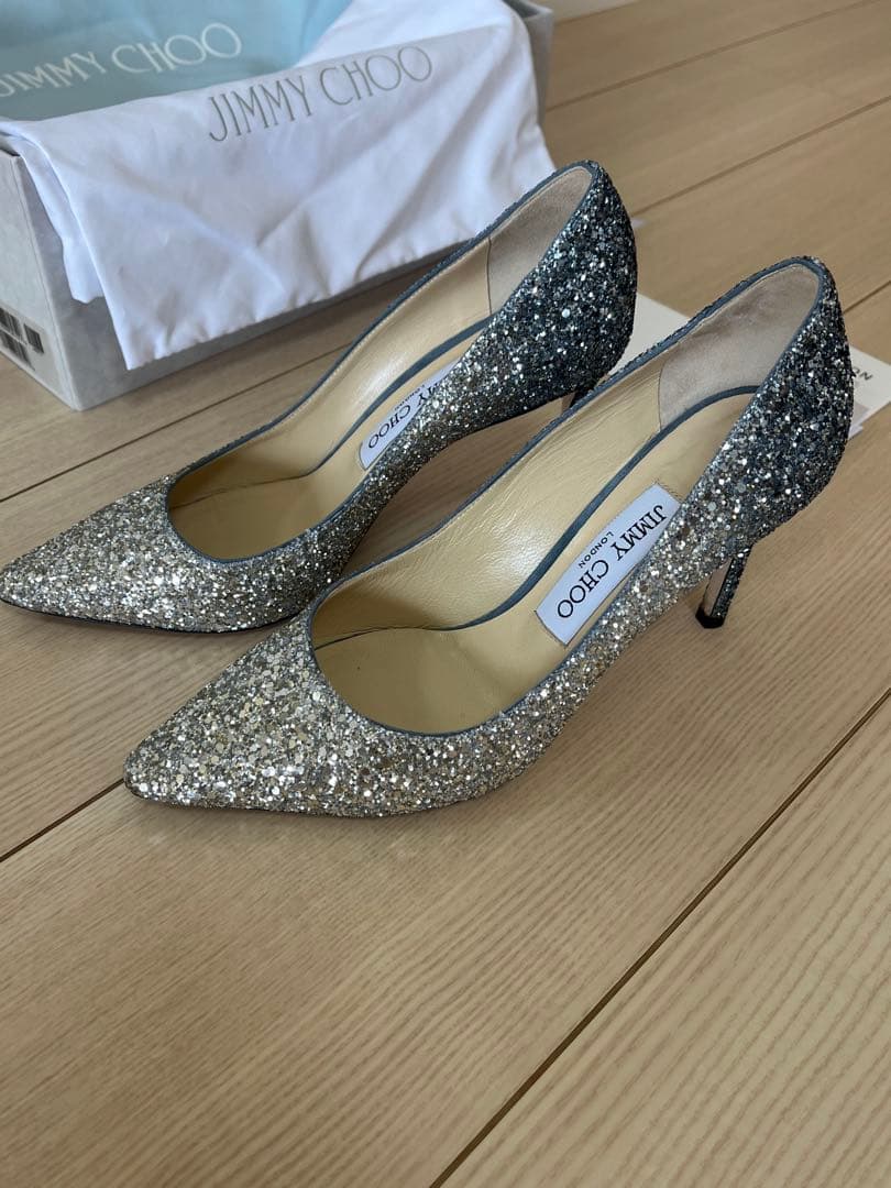 ※魂　JIMMY CHOO グリッター ハイヒール　ブルー　ネイビー