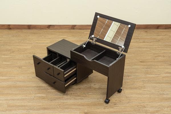 【新品・送料無料】スライド式コスメワゴン　DBR/WH