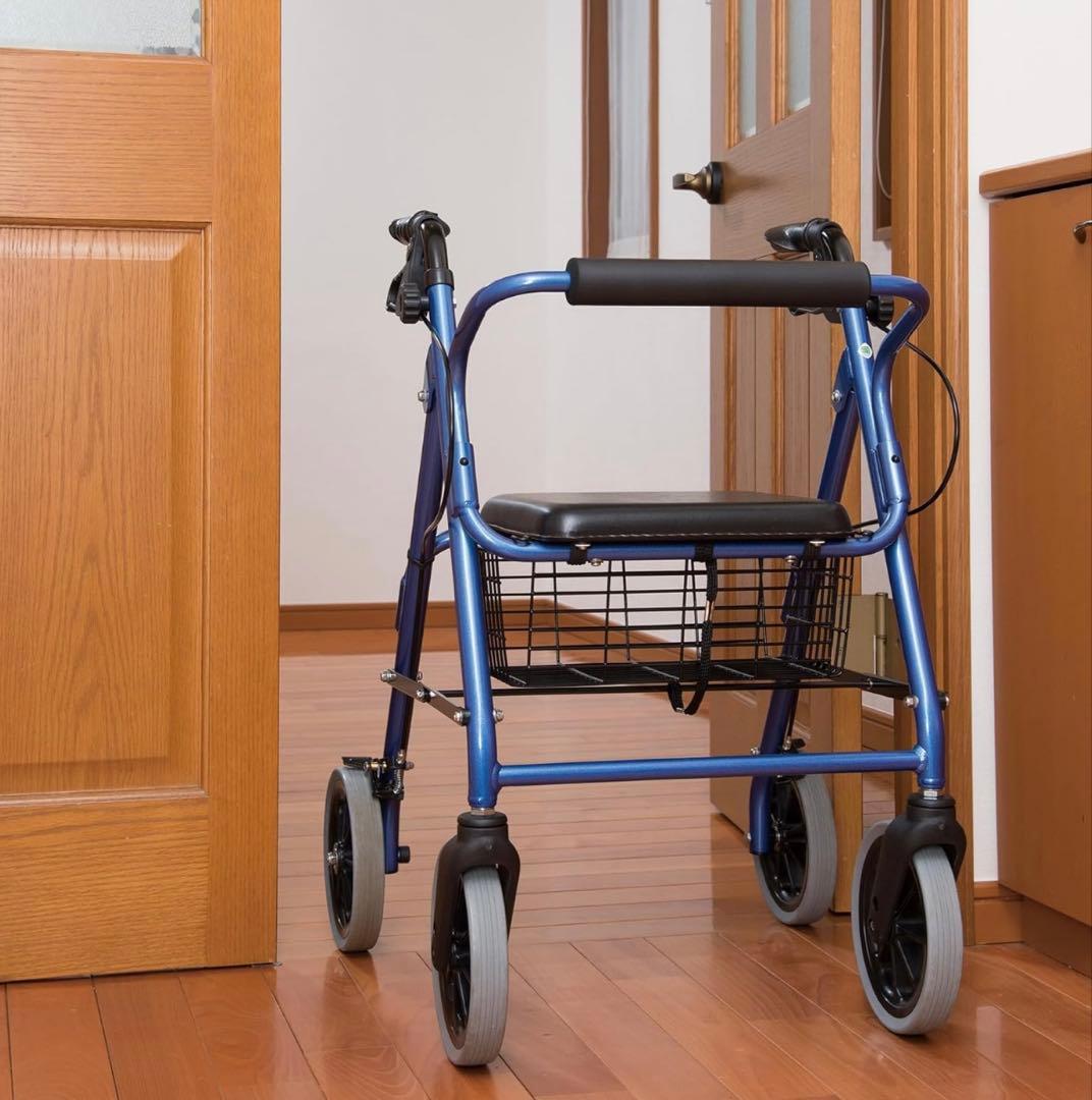 【美品】【送料込】竹虎　ハッピーⅡ　軽量歩行器　ブルーメタリック　かご付き