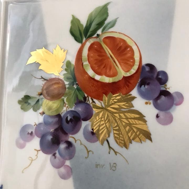 マイセン  大型 陶板 プラーク　フルーツ　金彩