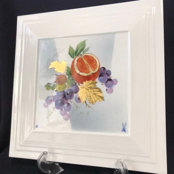 マイセン  大型 陶板 プラーク　フルーツ　金彩