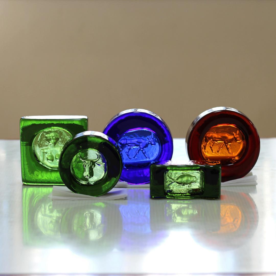 【人気作】エリックホグラン　灰皿/ガラスオブジェ　グリーン　牛　北欧ヴィンテージ