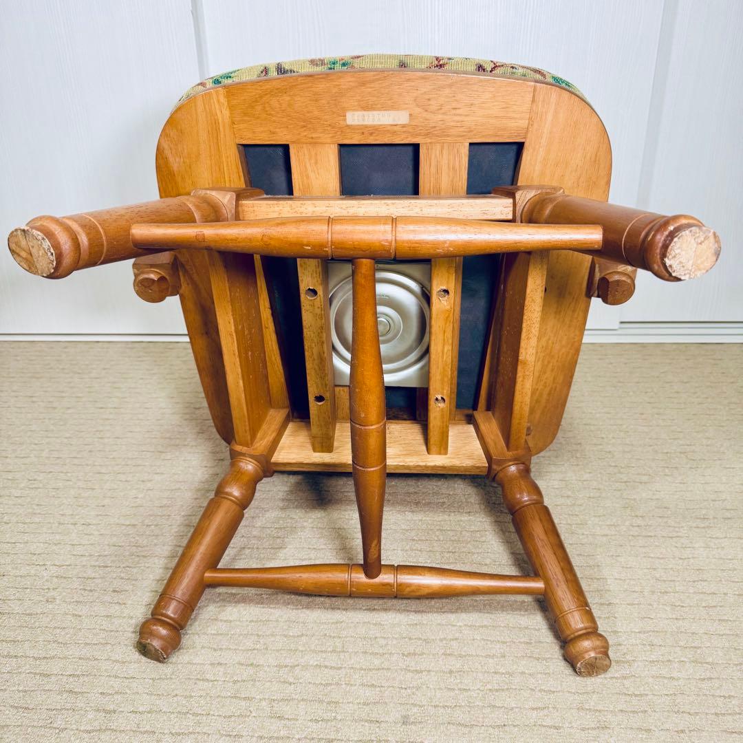 希少 カリモク家具 回転式 アームチェア ダイニングチェア 無垢材 花柄