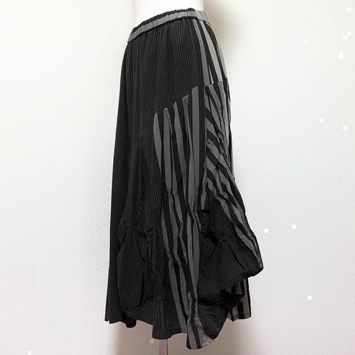 送料無料 美品 センソユニコ 慈雨 ストライプ ボリューム ロング スカート
