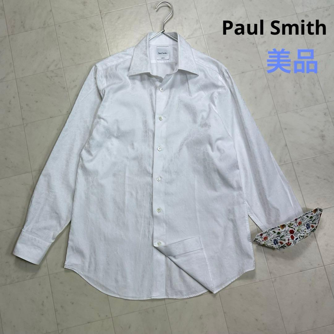 〈美品〉Paul Smith【M】フローラルジャガード ドレスシャツ 白