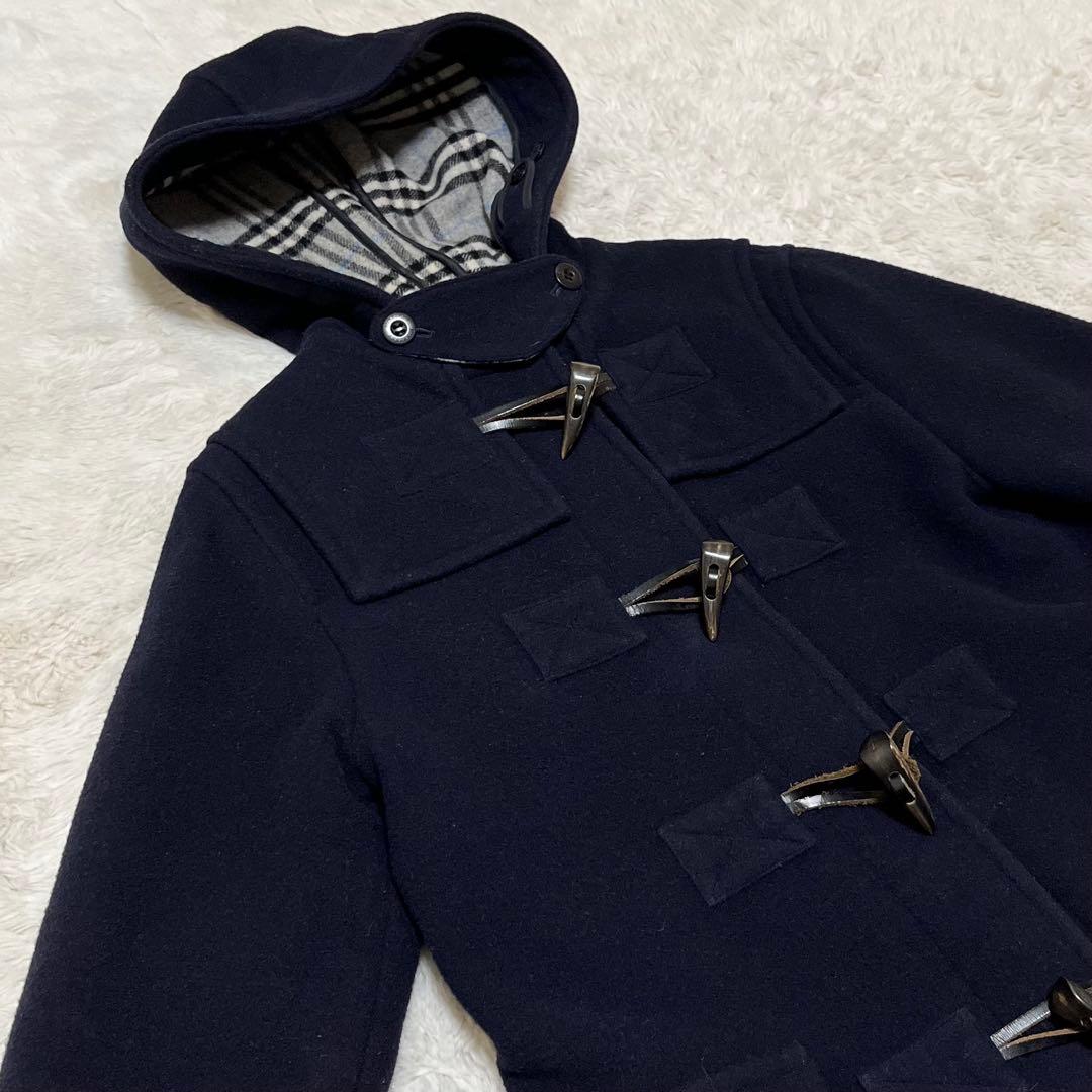 バーバリー ロンドン　チェック　ダッフルコート　ロングコート　紺　グレー　S