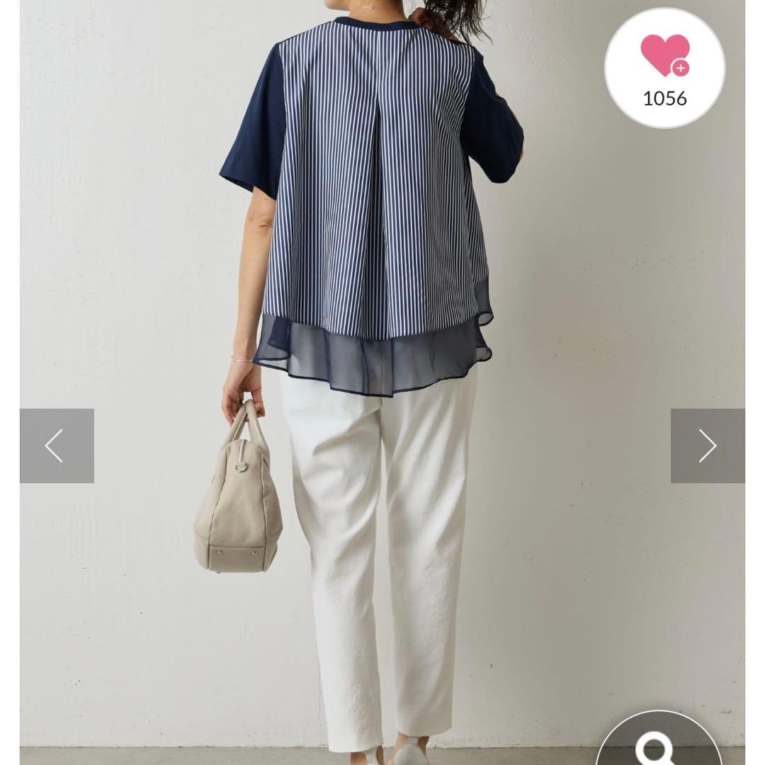 BEARDSLEY ストライプコンビカットソー 半袖　ネイビー新品タグ付き