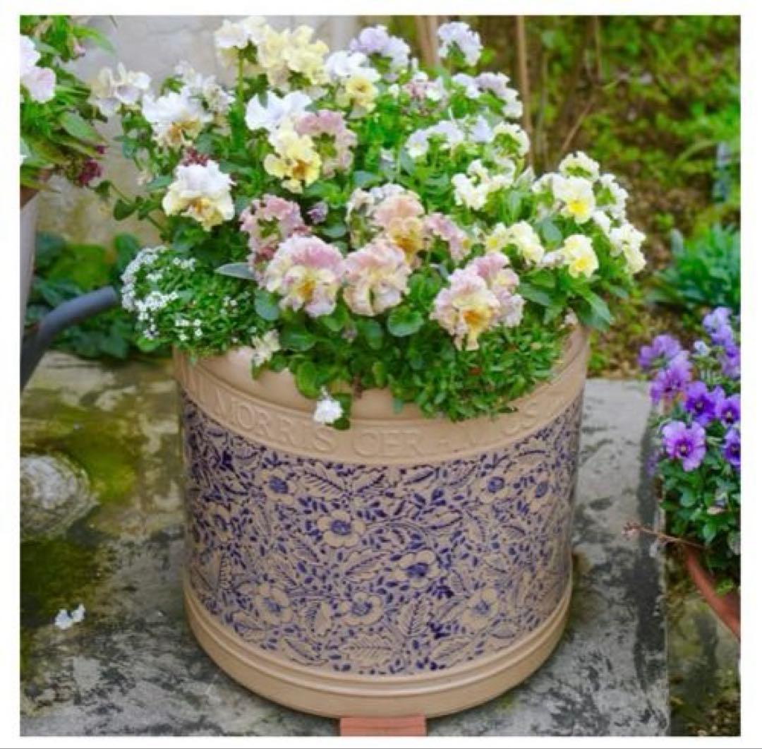ウィリアム・モリス柄の植木鉢【フローラル】　Lサイズ　ブルー