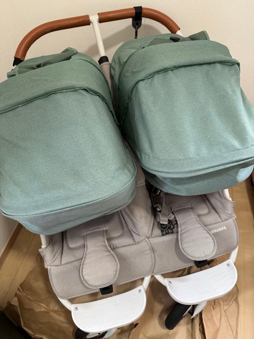 ココダブル　エアバギー　双子用ベビーカー グリーン　2人乗り　他5点付き