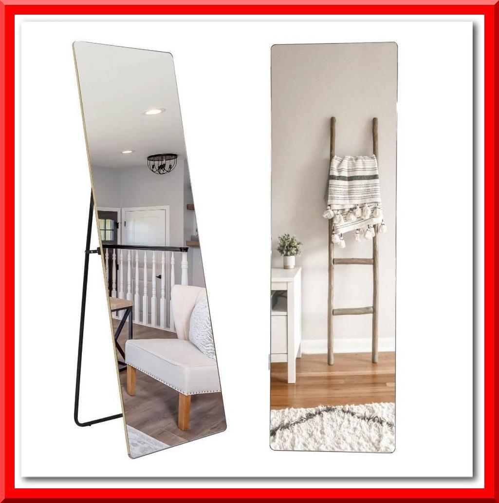 大型 丸角 スタンドミラー 壁掛け 全身鏡 姿見 165x60cm（Rゴールド）