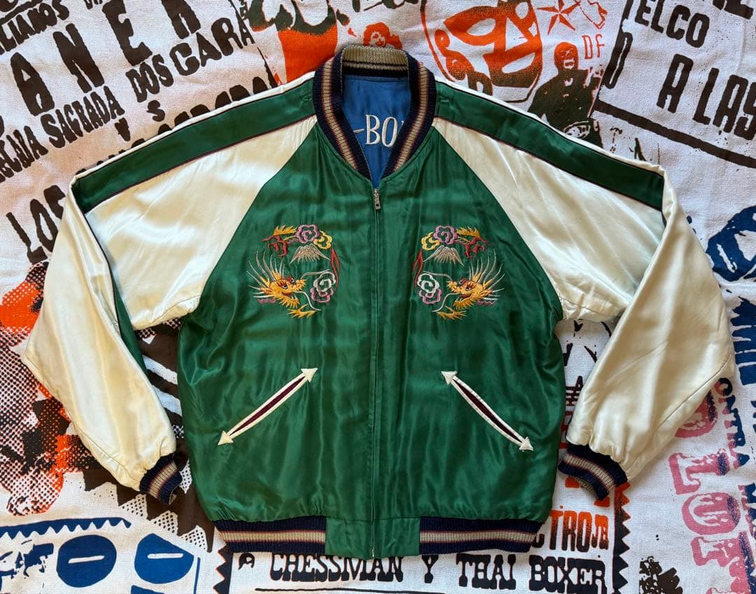 ★美品！テーラー東洋 ファイティングコックス×日本地図 リバーシブルスカジャンL