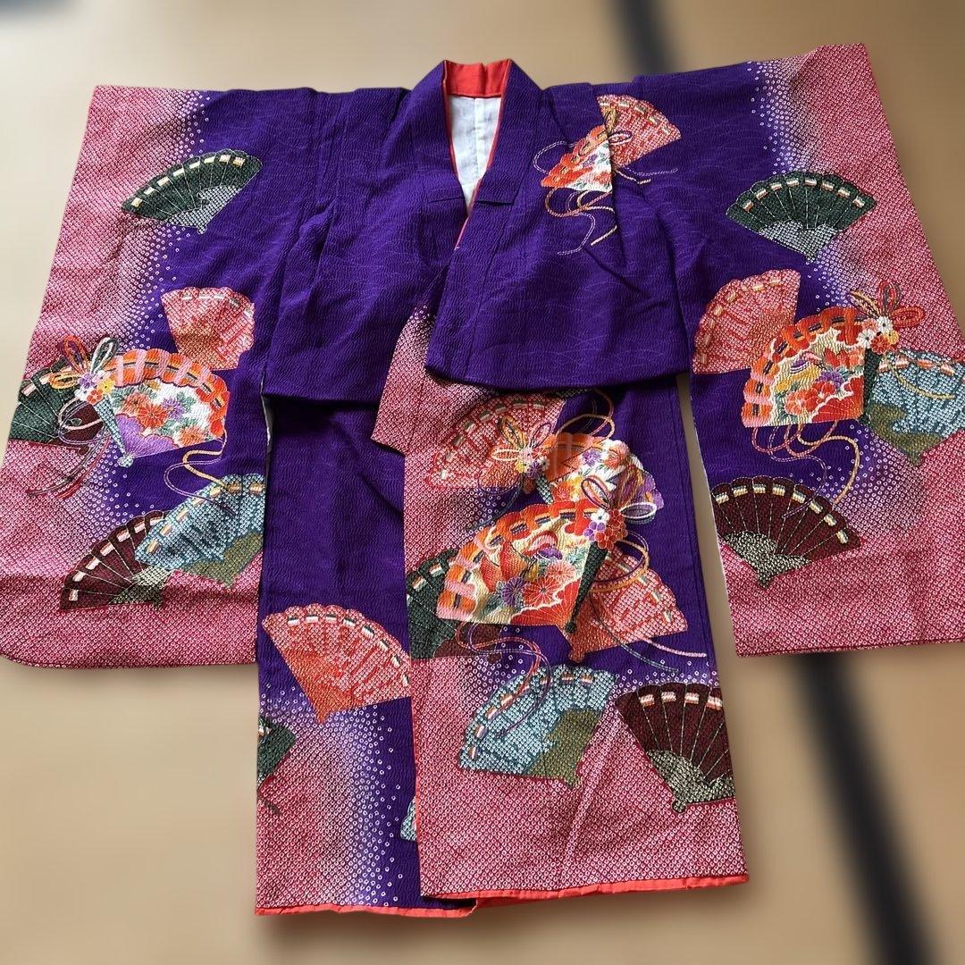 紫　七五三　7歳　女の子　セット　一式　絞り風　鹿の子　ポリエステル