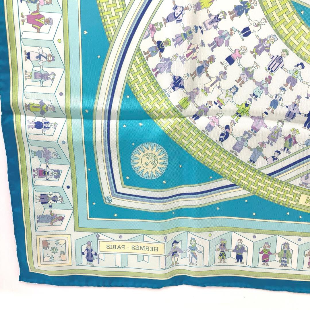 大人気☆エルメス☆スカーフ☆カレ90☆DONNER LA MAIN☆シルク☆青系