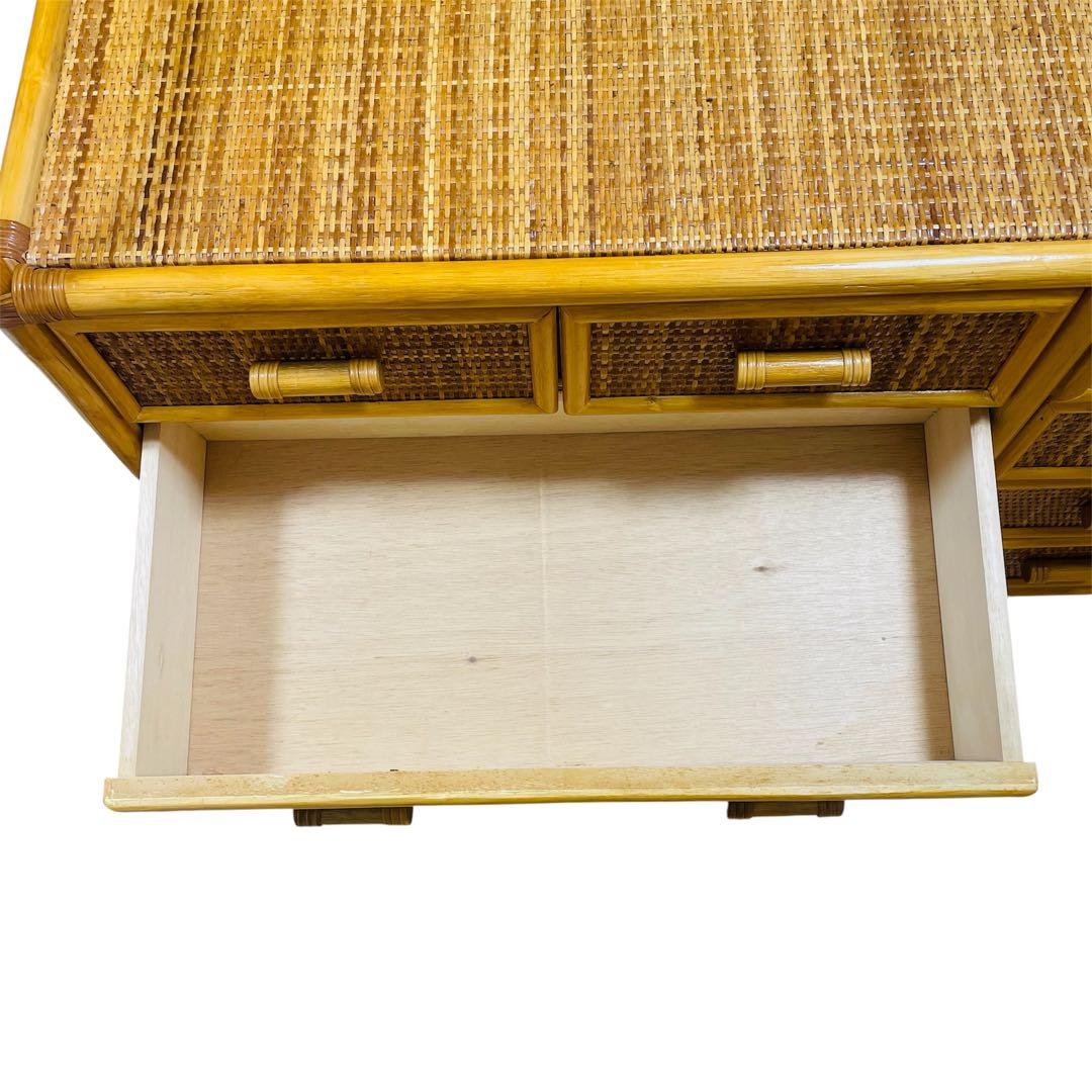 【大人気】ラタン 籐 ワイド ローチェスト 棚 10杯 昭和レトロ ヴィンテージ
